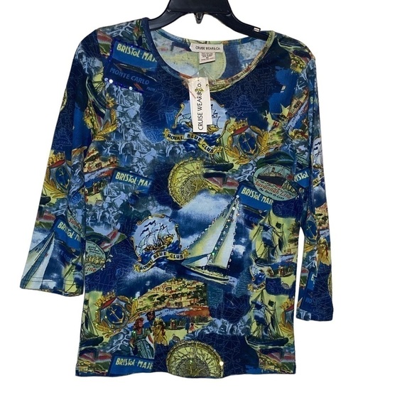 NEW Cruise Wear & Co women's size medium Royal Club Tee novelty print ships boat - Picture 1 of 8